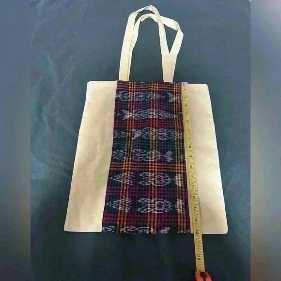 Lightweight yellow Handmade Tote bag Guatemalan fabric book bag or purse Travel - Picture 3 of 5